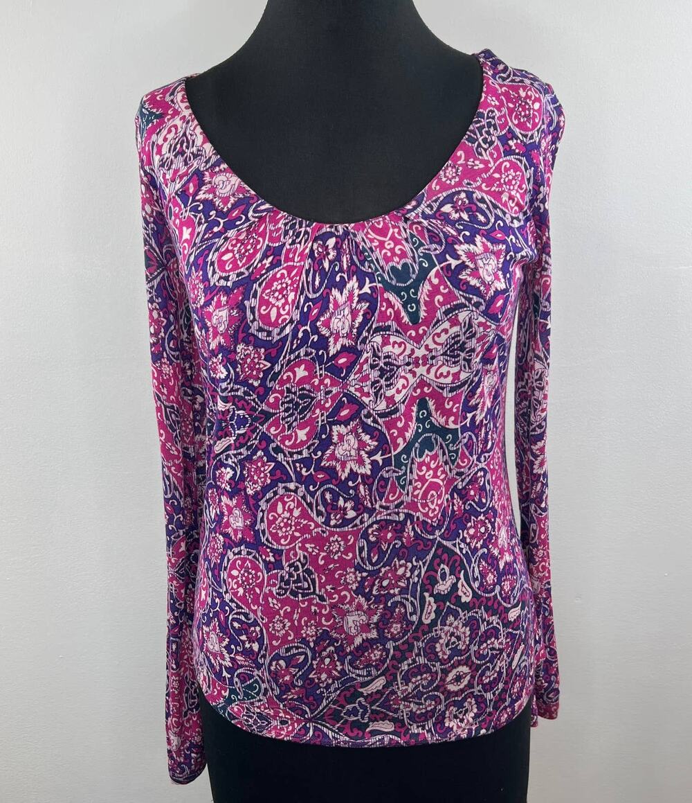 Weekend by MaxMara Purple Pink Print Long Sleeve Scoop Neck Pullover Top Size M